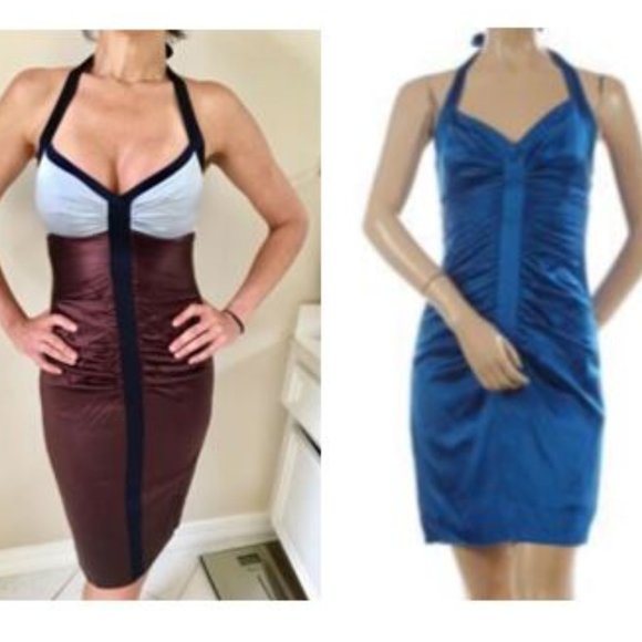 BCBG MaxAzria Royal Blue Silk Halter Cocktail Dress - Size 2 - Picture 4 of 14
